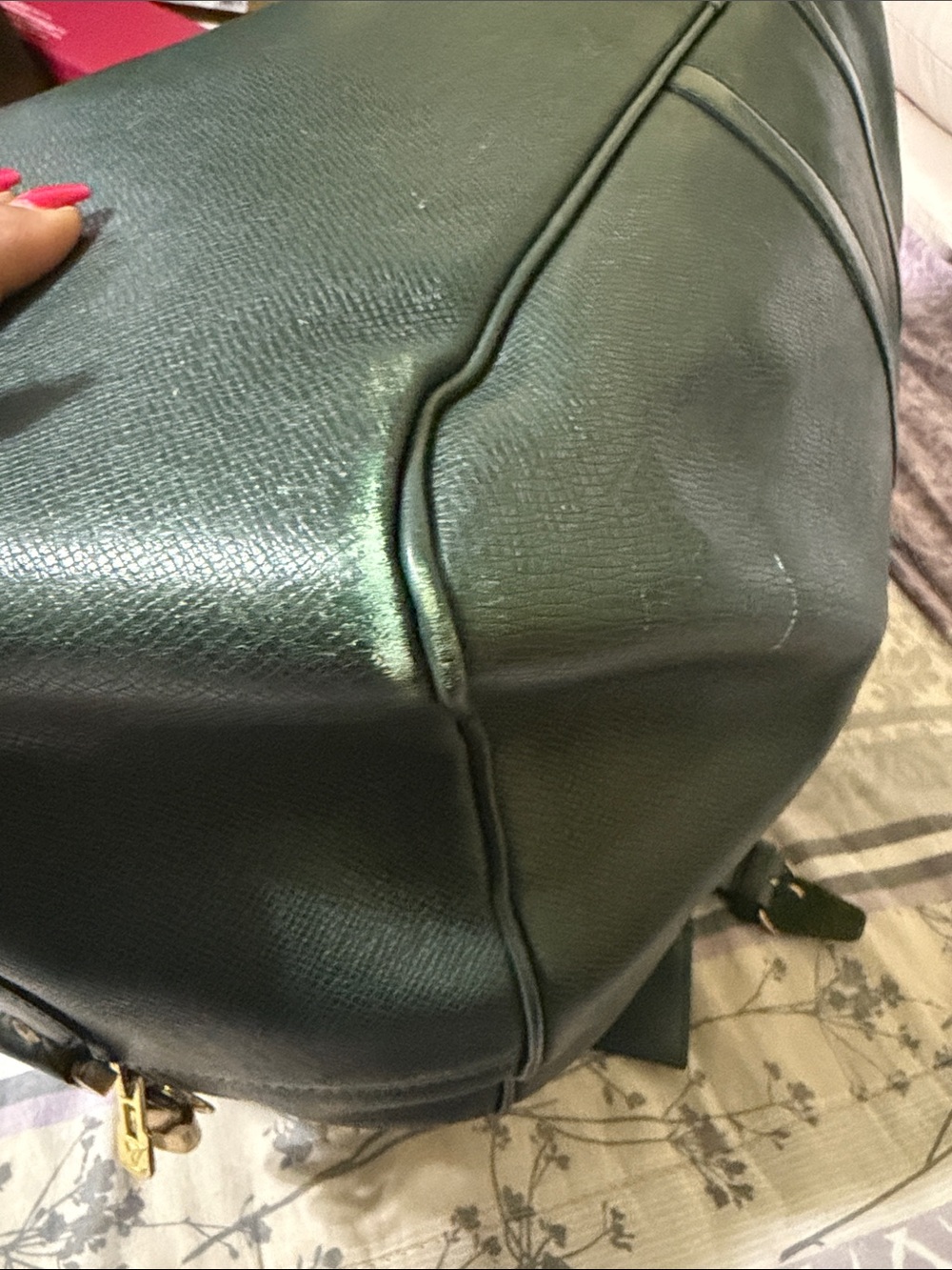 Louis Vuitton Green Leather Travel Duffel with Gold-Tone Hardware . - Picture 6 of 12